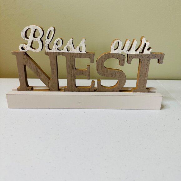 Bless Our Nest Tabletop Sign Farmhouse Decoration Word Art Decor Home Accent - Picture 1 of 9